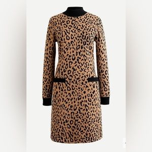 NWT J. Crew Mock Neck Leopard Print Sweater Dress Size M